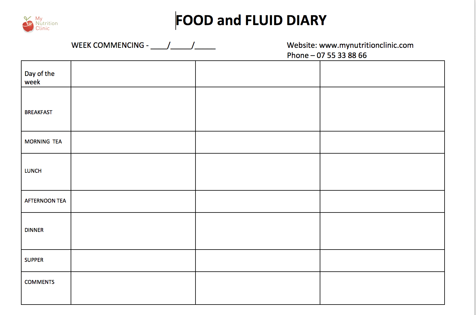 Food Diary My Nutrition Clinic Food diary my nutrition clinic