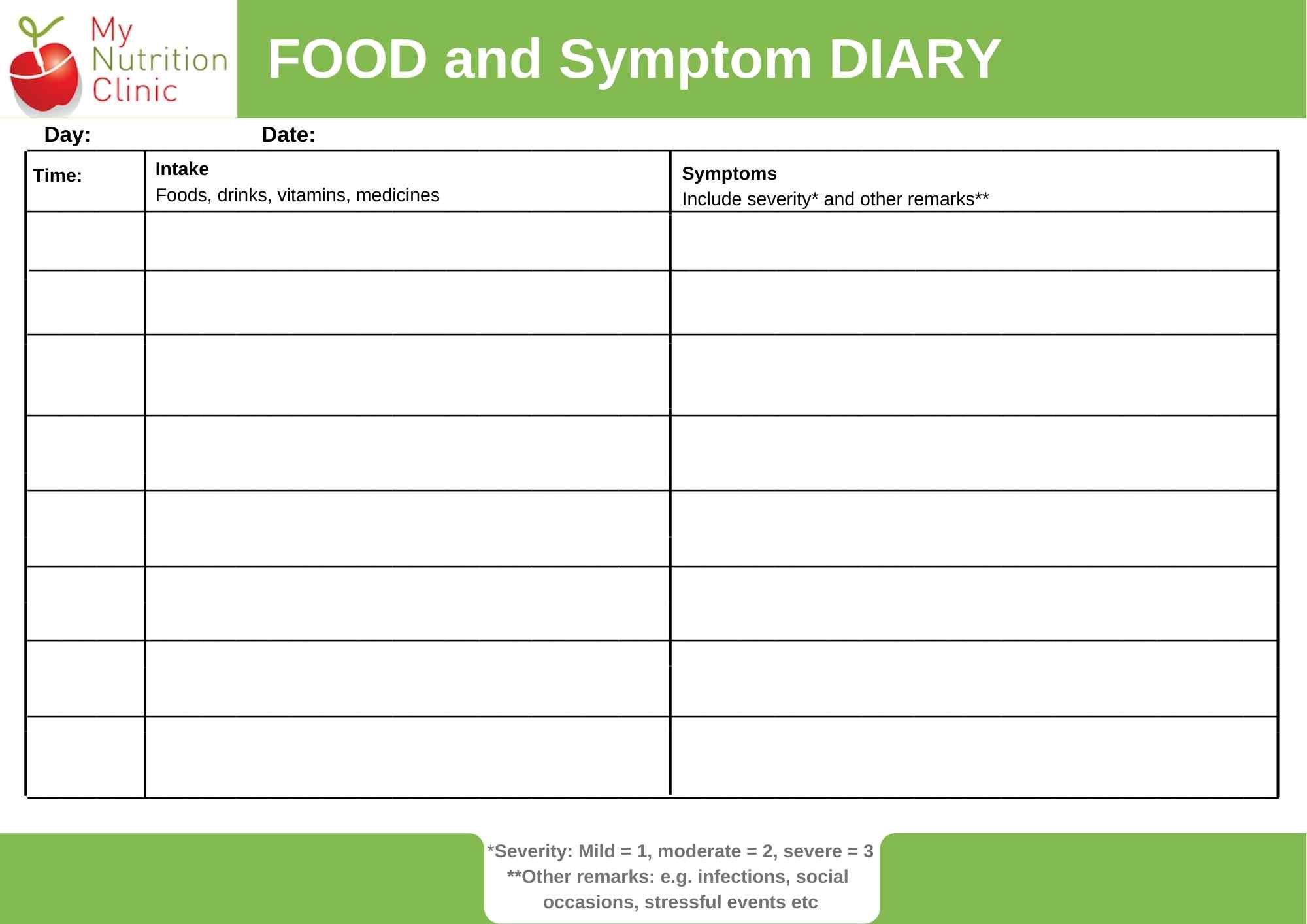 Food and symptom diary
