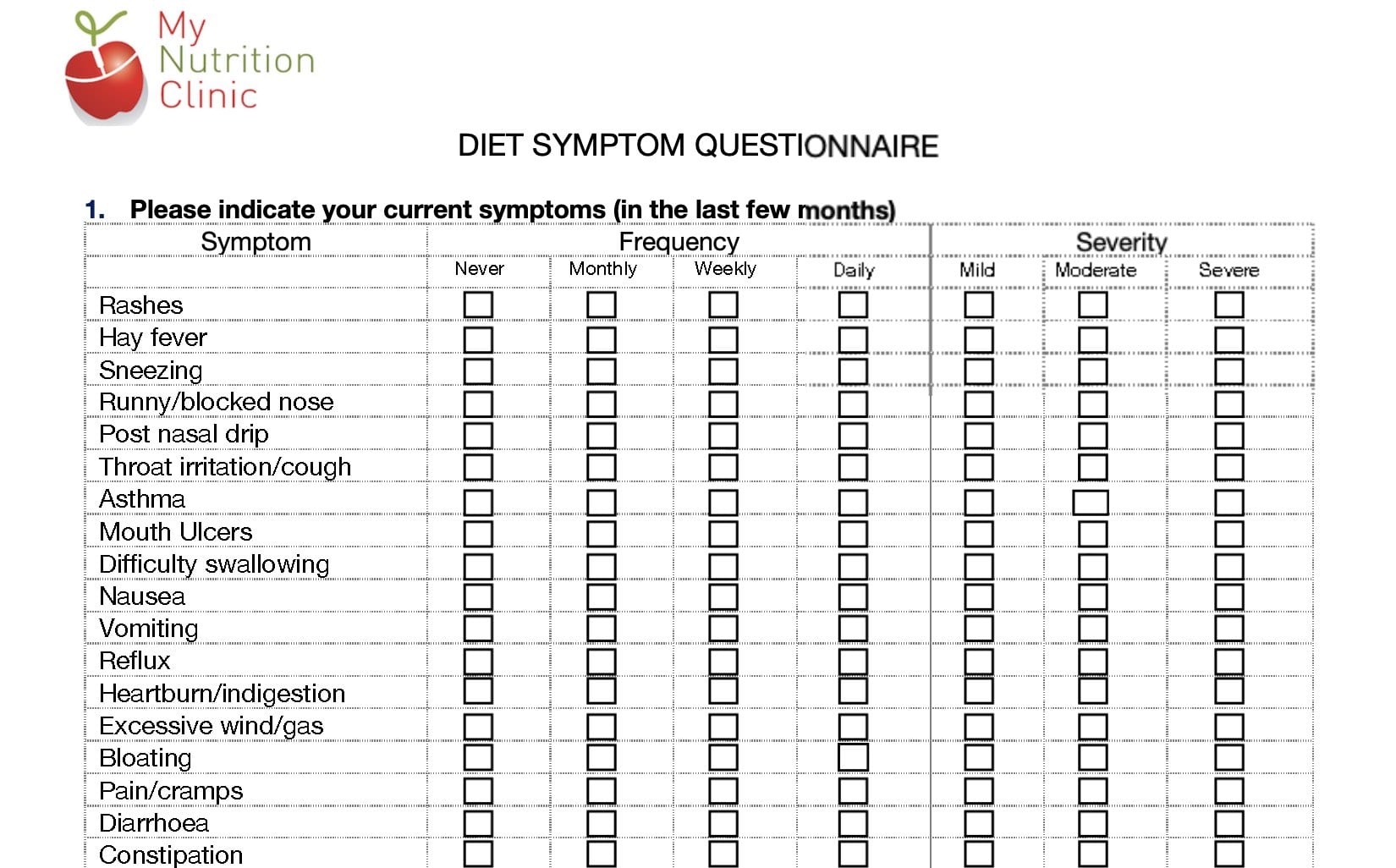 Diet quality questionnaire